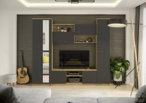 Гостиная Герда Дуб крафт серый/Антрацит в Пангоды - pangody.mebel-tymen.ru | фото