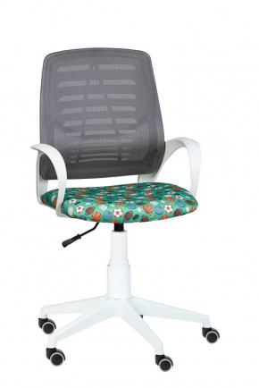 Кресло Ирис WHITE сетка W-02 (серая)/ ткань Т58 (мячики на зеленом) (подлокот.084) белая крестовина в Пангоды - pangody.mebel-tymen.ru | фото