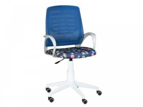 Кресло Ирис WHITE сетка W-05 (синяя)/ткань Т55 (космос на синем) (подлокот.084) белая крестовина в Пангоды - pangody.mebel-tymen.ru | фото