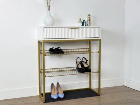 Обувница Вельвет белое дерево/белый матовый/золото в Пангоды - pangody.mebel-tymen.ru | фото