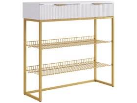 Обувница Классная 1 белое дерево/белый матовый/золото в Пангоды - pangody.mebel-tymen.ru | фото