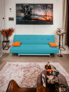 Прямой диван манго 2 Нео Азуре/Подушки Нео Оранж в Пангоды - pangody.mebel-tymen.ru | фото