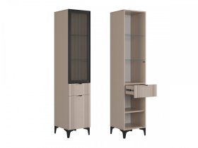 Шкаф однодверный (со стеклом) Рич кашемир/фрапучино матовый/черный в Пангоды - pangody.mebel-tymen.ru | фото