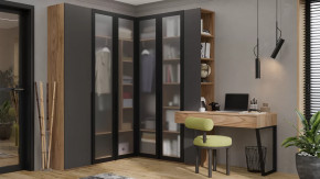 Спальный гарнитур «Порто» №5 Яблоня Беллуно/Графит софт/Стекло сатин черное в Пангоды - pangody.mebel-tymen.ru | фото