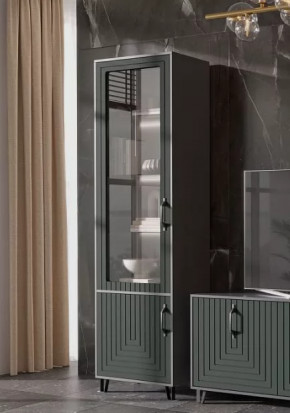 Стеклопенал Квадро М-1 серый графит/софт пестовый в Пангоды - pangody.mebel-tymen.ru | фото