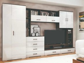 Стенка Коста МДФ Венге-белый глянец в Пангоды - pangody.mebel-tymen.ru | фото