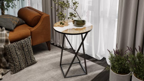 Стол журнальный ДП 1-03-05 исп. 2 Черный, Стекло с рисунком Слэб белый в Пангоды - pangody.mebel-tymen.ru | фото