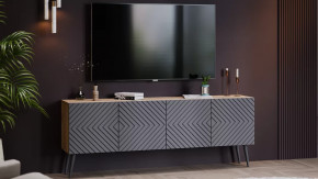 Тумба ТВ с опорами Танго Дуб крафт золотой/Холст вулкан в Пангоды - pangody.mebel-tymen.ru | фото